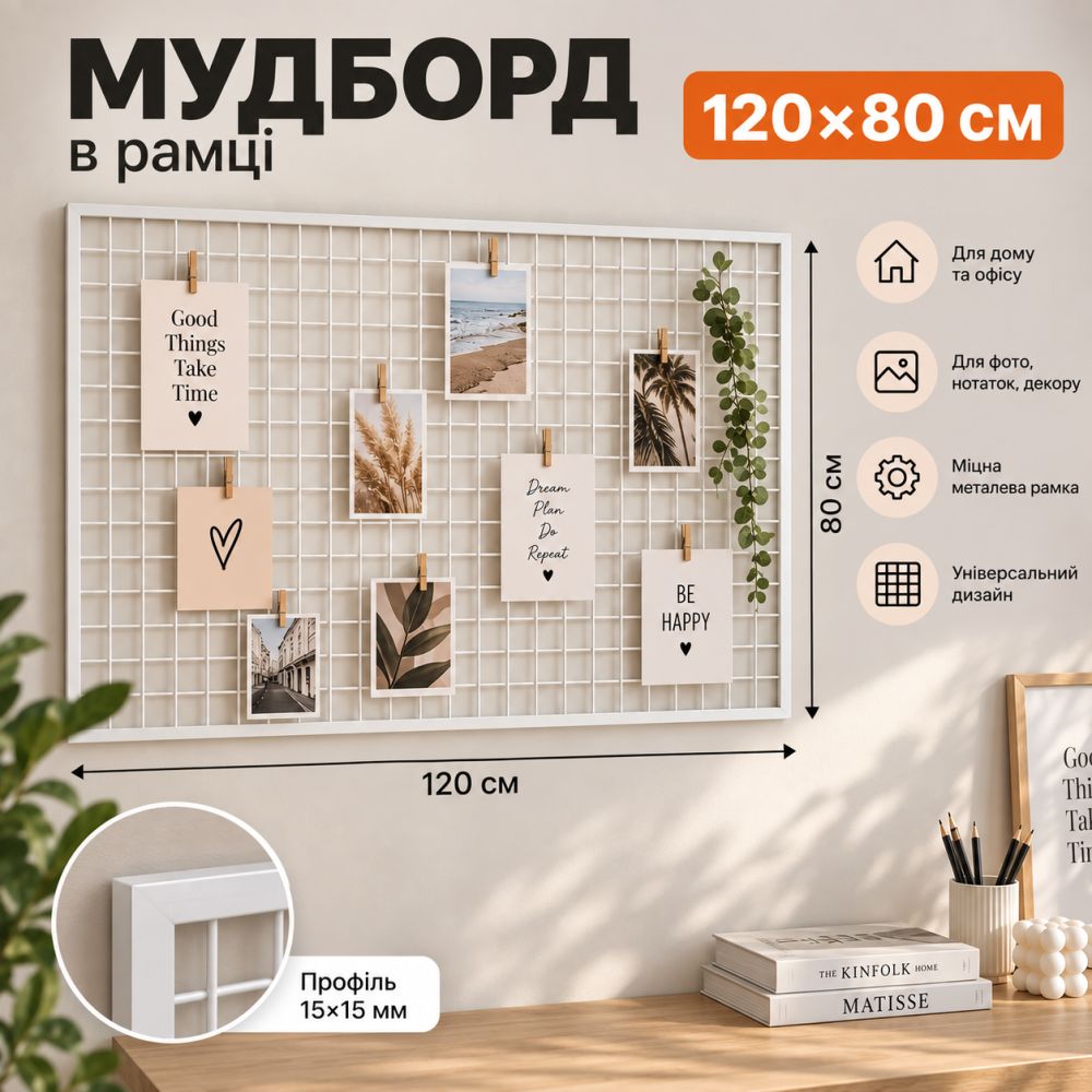 Сітка торгова в рамі 120*80 см 15*15 мм Біла Решітка торгова в рамці для аксесуарів та гачків