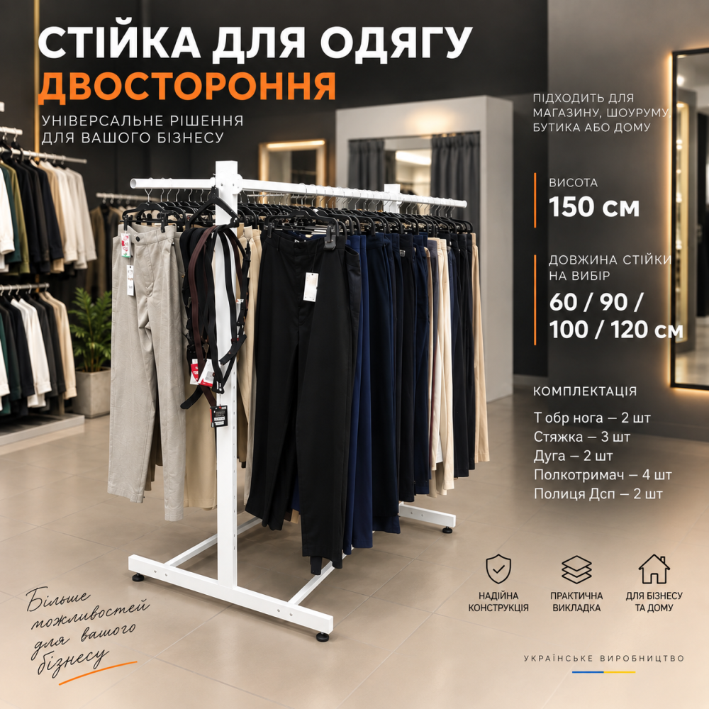 Підлогова стійка для одягу Біла на дві сторони
